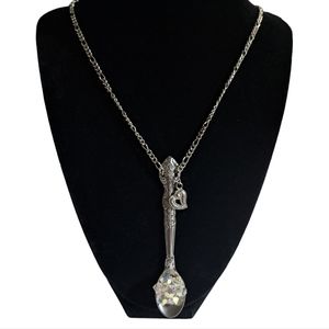 Women's Silver Tone Clear Rhineston Spoon Necklace Rhinestone‎ Size 15.5 …